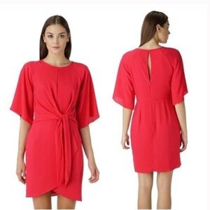 Adelyn Rae Abbey Wrap Cocktail Woven Dress Front Tie - Hot Pink Fuchsia Size S